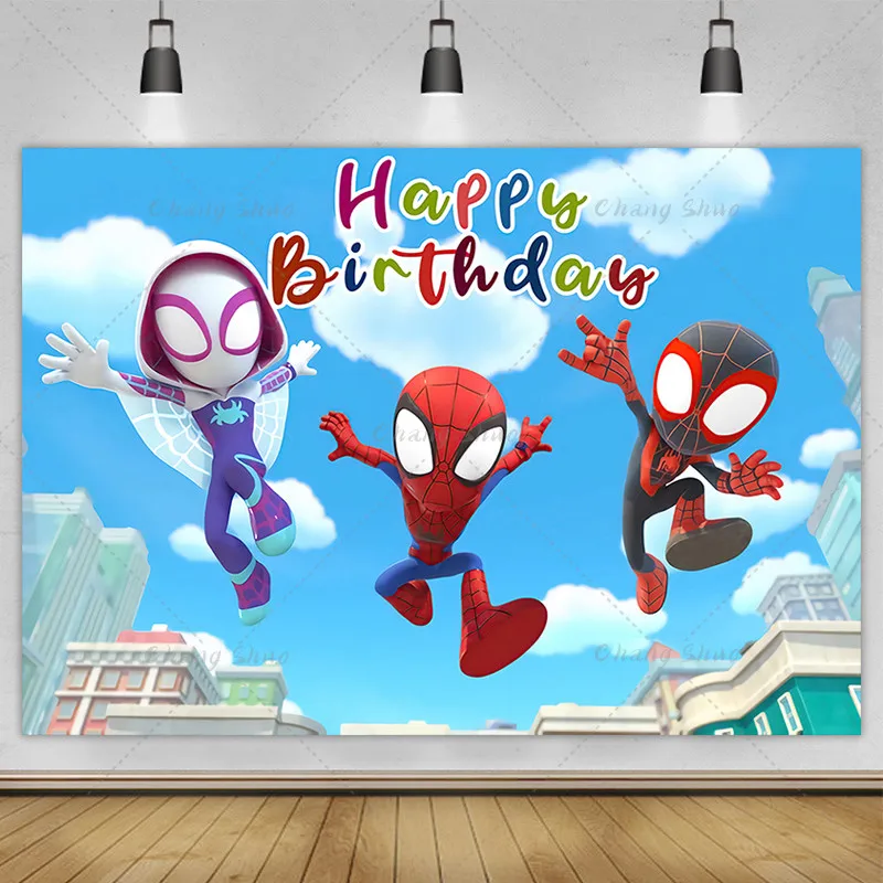 Disney Super Hero Photography Backdrop Kids Birthday Cartoon Photo Background Spidey and His Amazing Friends Photo Booth Props Birthday Party Supplies