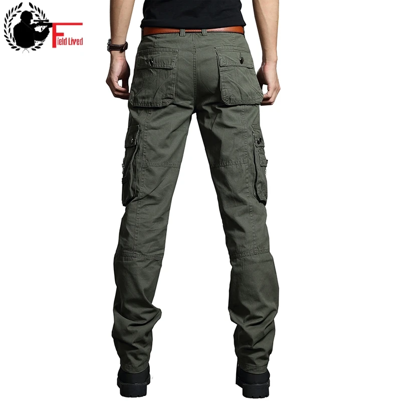 Pantalones Cargo de estilo militar para hombre, pantalón largo, holgado, de Ajuste Recto, con muchos bolsillos laterales, negro, verde, caqui| Pantalones informales| - AliExpress