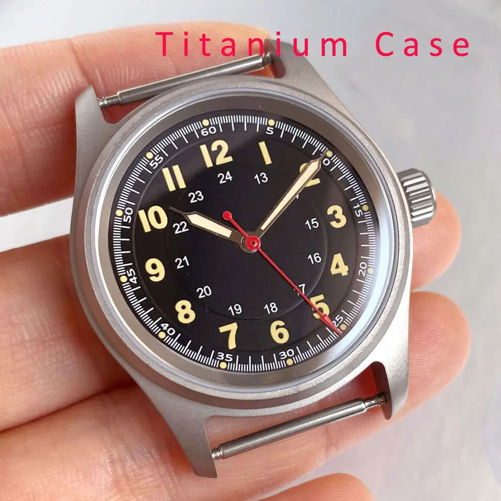 Pilot Titanium/Stainless Steel Watch Case with Sapphire Glass and Luminous Sunburst Dial, 36mm, 20ATM