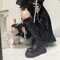 Footwear Lace-up Shoes For Woman Platform Women's Boots With Laces White Long Winter Knee High Shaft Sale Hot Stylish Goth - Image 3