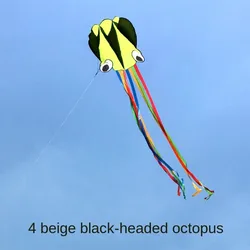 Giant Orange 3D Octopus Kite - Fun DIY Toy for Children and Outdoor Games (Yellow - 30m Kite Line)