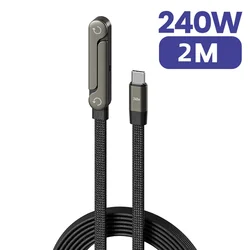 240W 2 - in - 1 Fast Charging Cable with Foldable Phone Holder - Black/Orange (Black 2M)