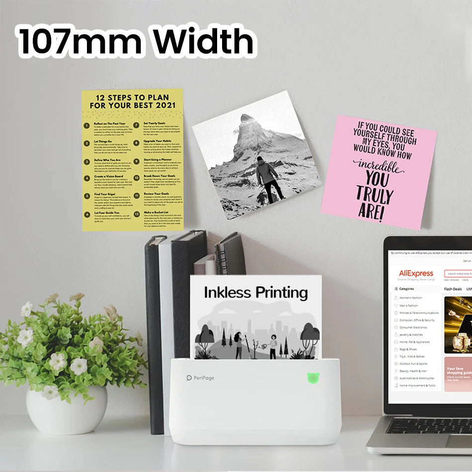 107mm PeriPage A9s / A9s Max Thermal Photo Paper Adhesive Label Sticker BPA-Free Pure White Pocket Mini Thermal Printer Rolls