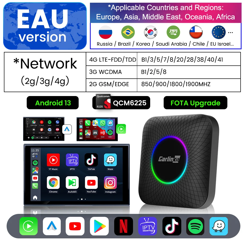 Carlinkit – boîtier TV Android 13 pour voiture, LED, adaptateur sans f –  Carlinkit Wireless CarPlay Official Store