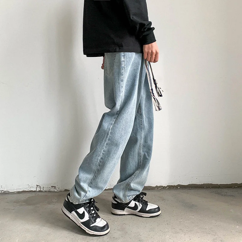 

Color Webbing Mopping Jeans Men's Casual All-match Straight Wide-leg Trousers Hip-hop Street Overalls Thin Four-season Pants