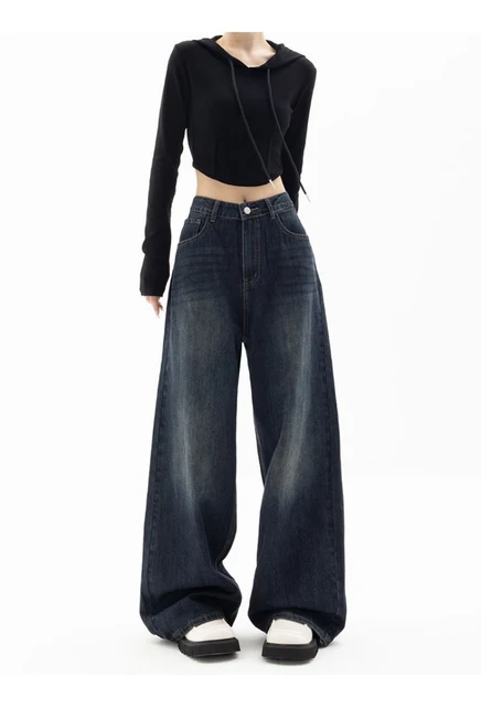Pantalon à jambes larges Style de rue rétro, Design de Niche, longueur au sol, taille haute, coupe ample, jean amincissant pour femmes 6