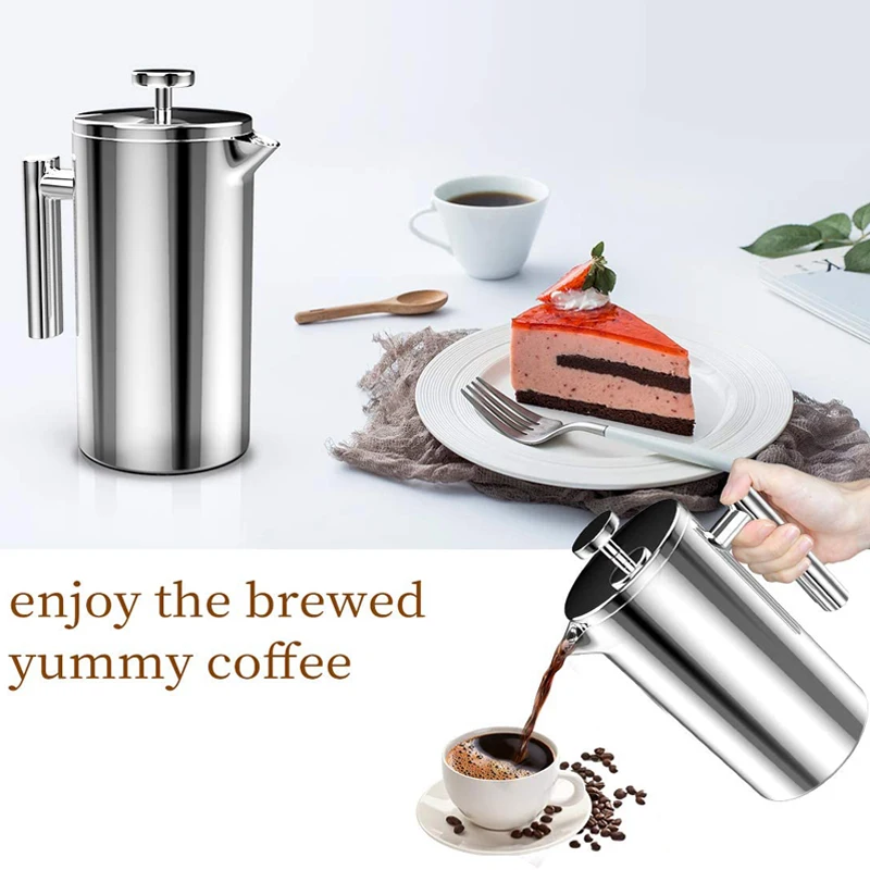 Coffee Maker French Press Stainless Steel Espresso Coffee Machine Double-Wall Insulated Tea Maker Pot 1000ml