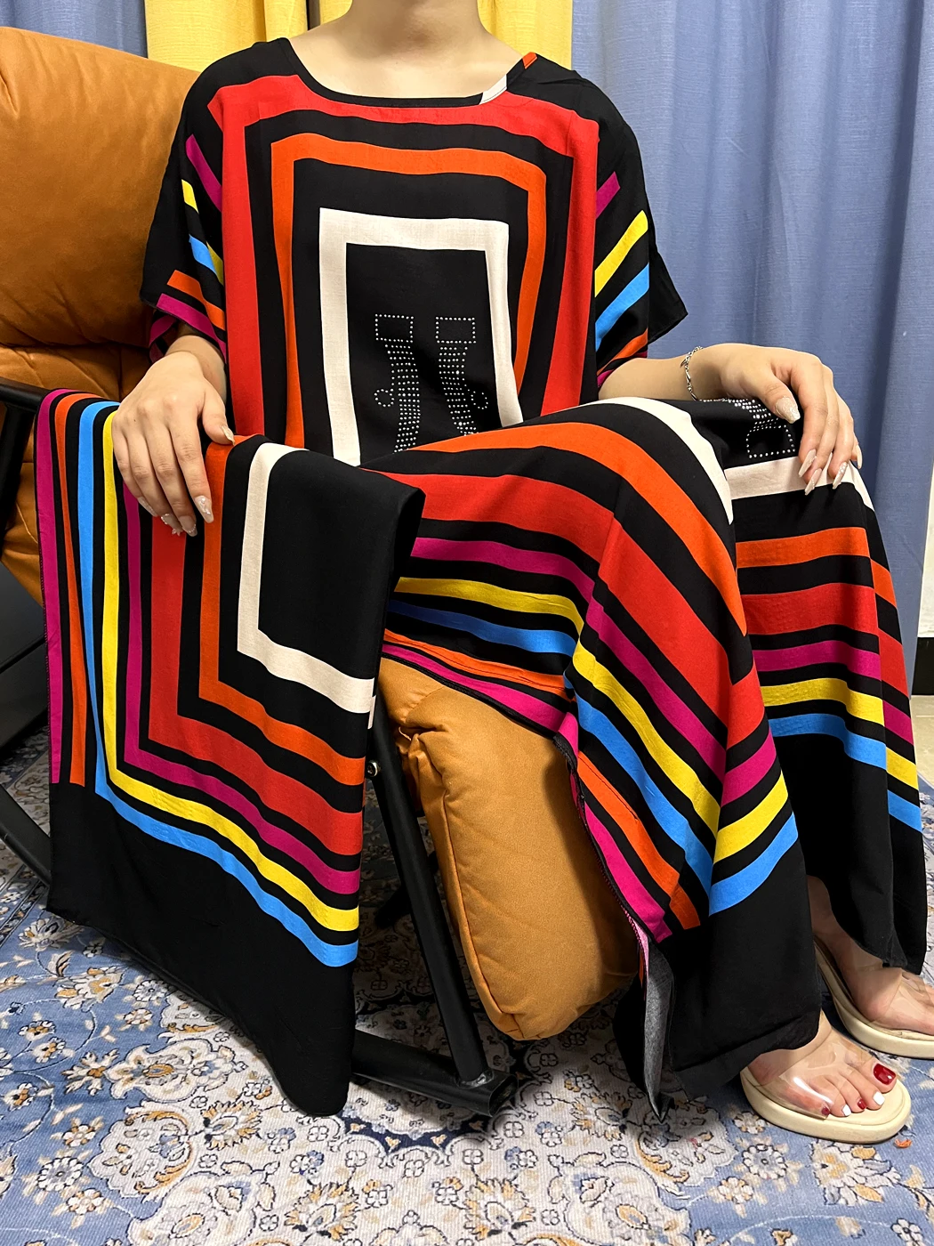 Abayas For Women 2023 Fashion Cotton Square Print Diamonds Loose African Traditional Woman Dresses Nigeria Islam With Headscarf