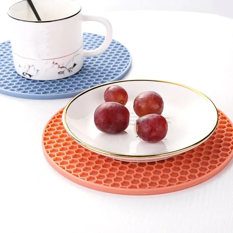 Round Silicone Table Mat Extra Thick Placemat Open Cans Honeycomb Hot Pad Coffee Cup Coaster Creative Kitchen Pot Holder