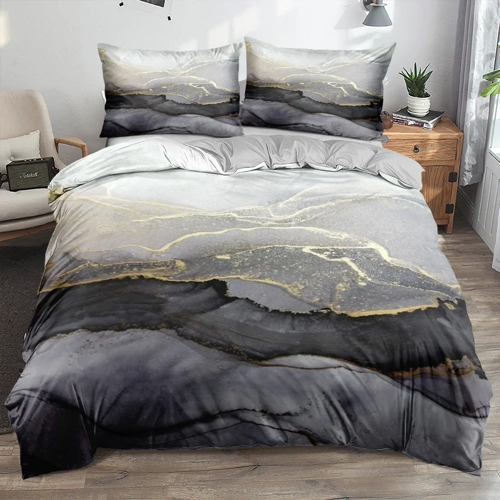 Classic 3D Marble Quilt Cover Set Bedding Sets Comforter Covers Pillowcases 3-Piece Duvet Cover Linens Bed 140x200 Bedspreads
