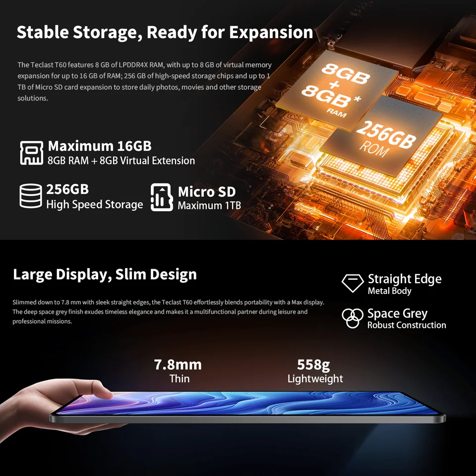 Teclast-T60 12インチAndroid13タブレット,2K ips,16GB RAM