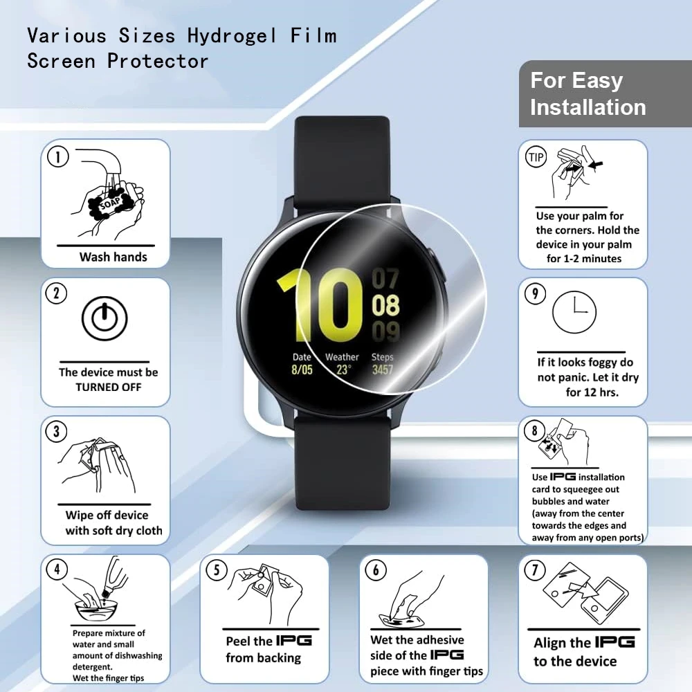 Versatile Hydrogel Film Screen Protector Set for Round Watches (5 Pieces)