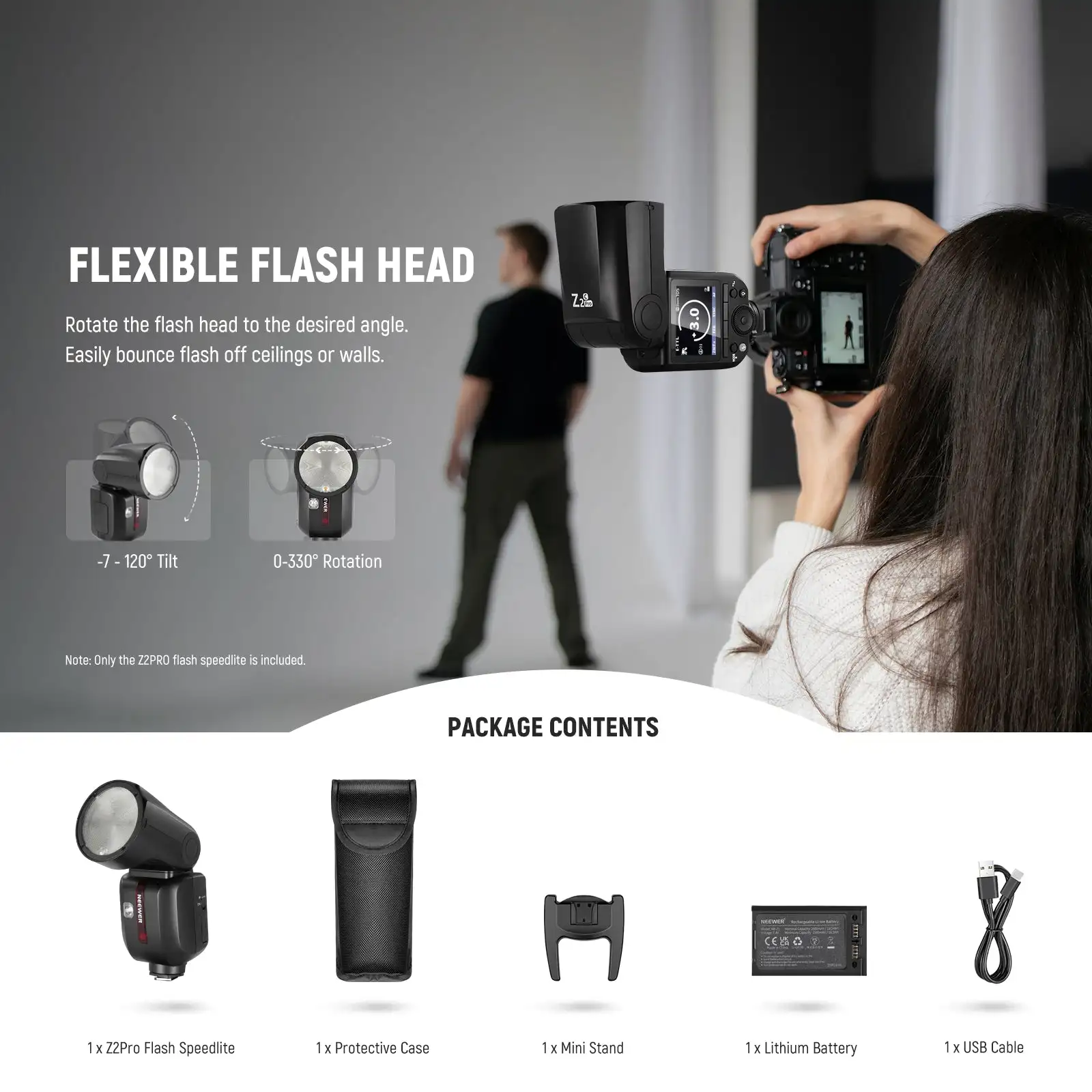 NEEWER Z2PRO-C 2.4G TTL 라운드 헤드 플래시 스피드라이트 무선 제어 76Ws 1/8000s HSS TTL/M TCM 스위치 풀 파워 플래시