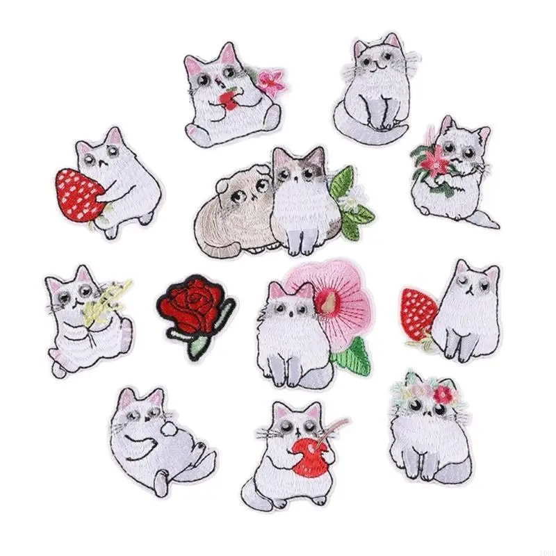 12 PCs weiße Katzen Applikationsflecken Stickflecken Eisen auf Flecken gestickt – Detail 9