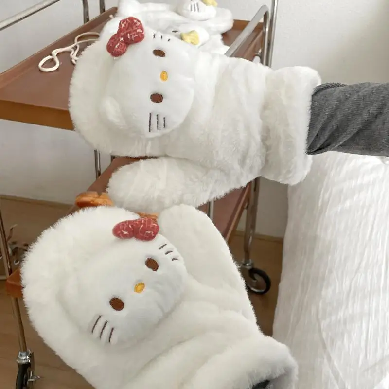 

Sanrios Gloves Kitty Anime Peripheral Gloves Winter Warm Student Plush Cartoon Mittens Cute Hanging Neck Gloves Christmas Gift