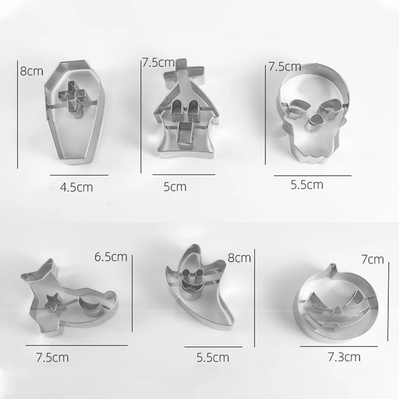 Description Picture 5 of itemHalloween Cookie Cutters Stainless Steel Baking Molds Skull Pumpkin Ghost Coffin Fondant Biscuit Stamp Cake Decorating Tools