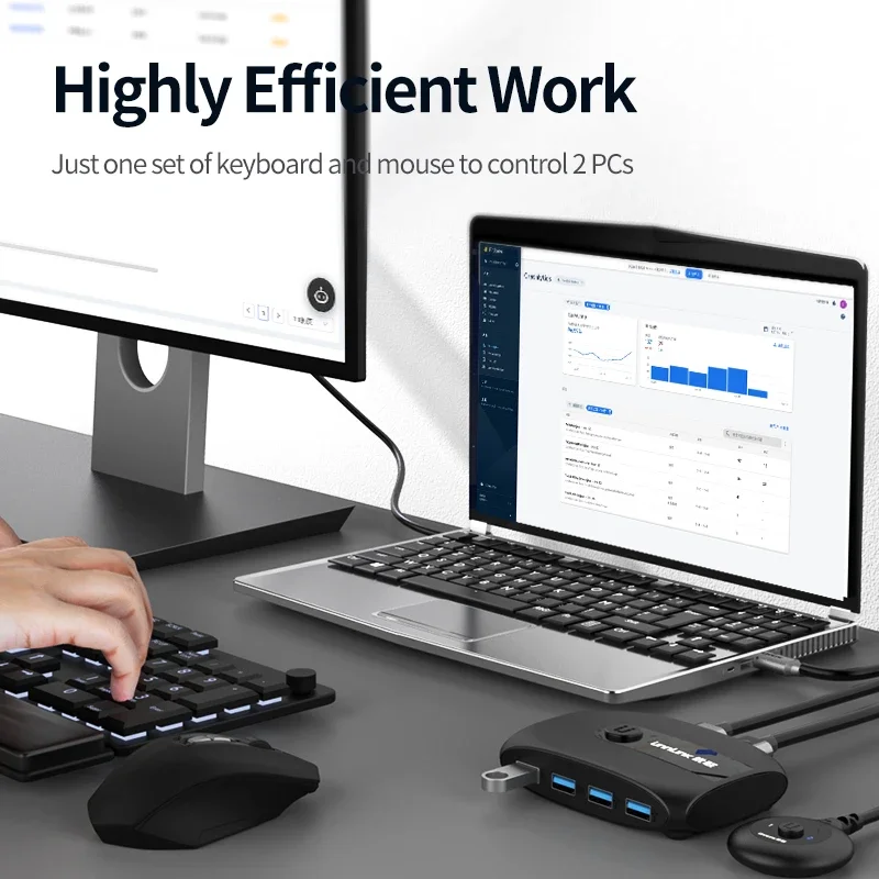 USB KVM switch Unnlink USB KVM Switch USB 3.0 Switcher for Windows10 PC Keyboard Mouse Printer 2 PCs Sharing 4 Devices