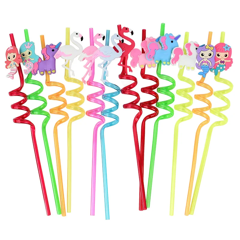 4pcs Cartoon Unicorn Mermaid Flamingo Straws - Well Pick