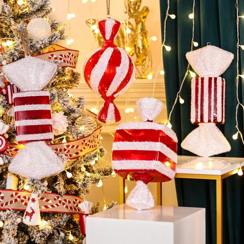 

37cm 42cm Large Candy Pendant Christmas Ornament Wedding Decor Red And White Painted Party Decorations Home Decorations