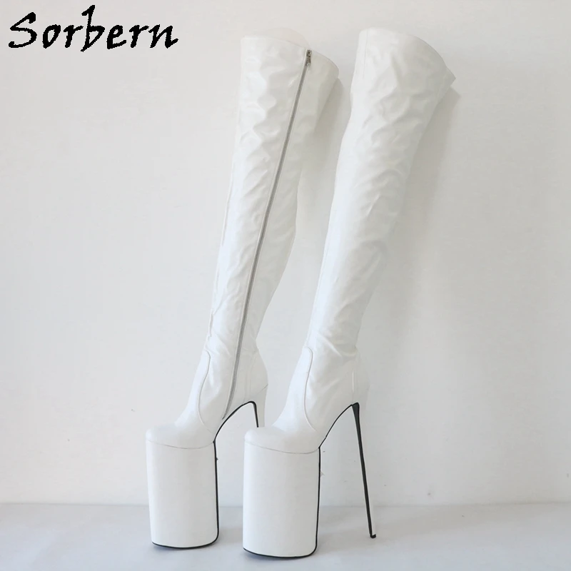 

Sorbern Unisex Over The Knee Boots White 30Cm Stilettos High Heel Thick Platform Shoes Custom Slim Wide Leg Fit For Drag Queen