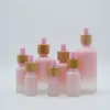 5X 5-100ml Frosted Gradient Pink Bamboo Cap Glass Dropper Bottles Essential Oil Perfume Refillable Bottles Glass Pipettes Vial 2
