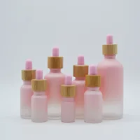 5X 5-100ml Frosted Gradient Pink Bamboo Cap Glass Dropper Bottles Essential Oil Perfume Refillable Bottles Glass Pipettes Vial 2