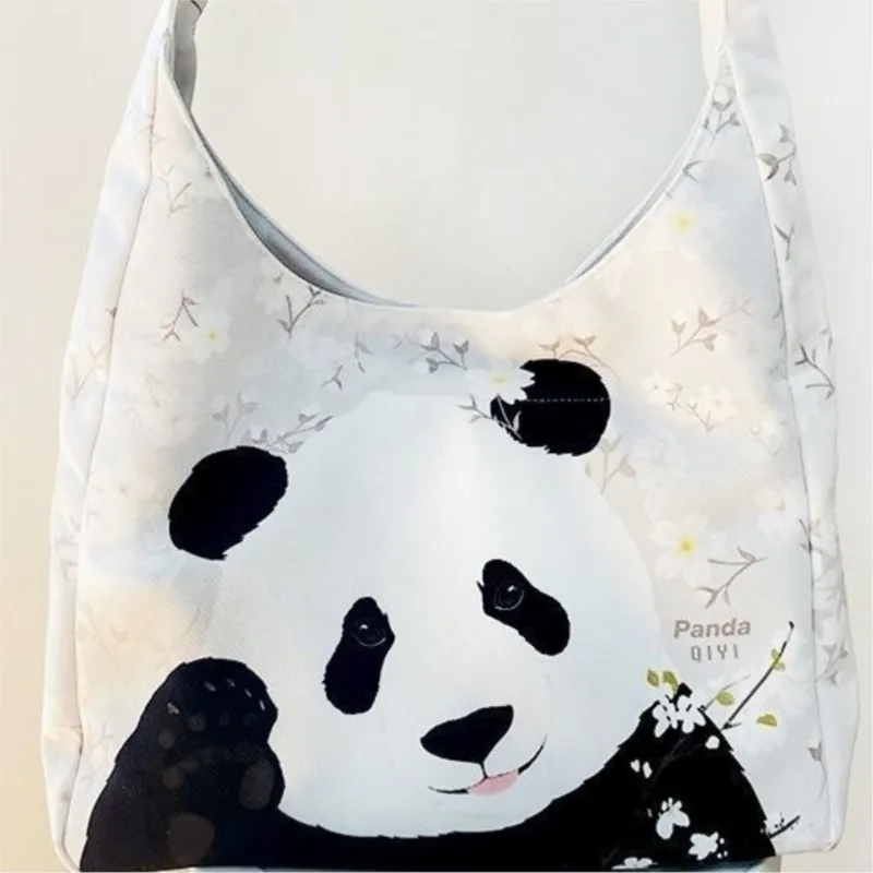 JIAERDI Sweet Cute Cartoon Panda Tote Bag Women Floral Print Large Capacity Shoulder Bags Ladies Casual Versatile Handbag 2025