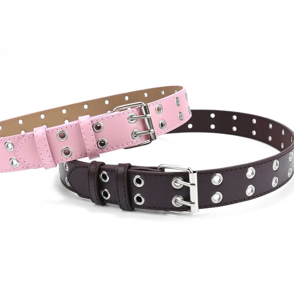Belt Children Punk PU Leather Double Holes Metal Pin Buckle Waist Strap Casual Jeans Dress Decoration