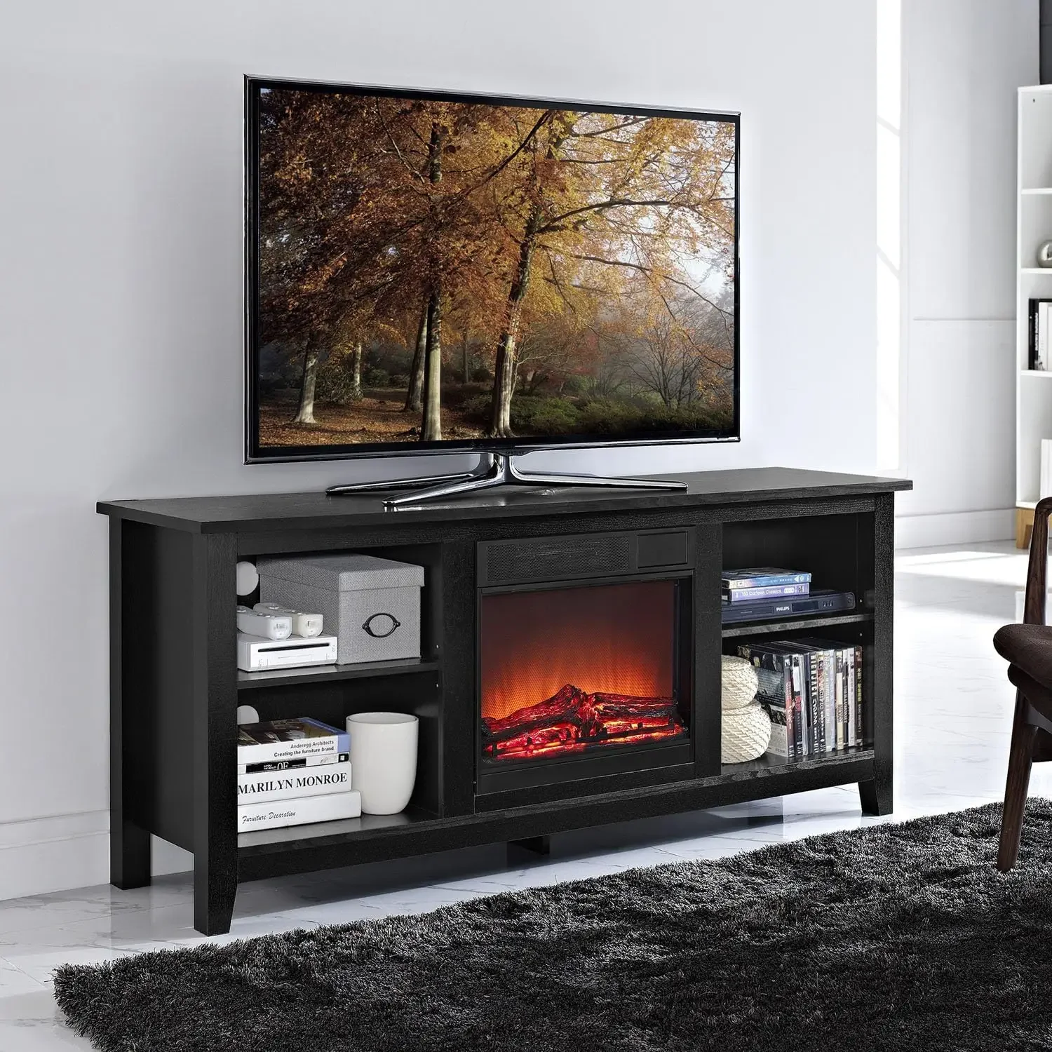

Fireplace TV Stand , Black , 58"