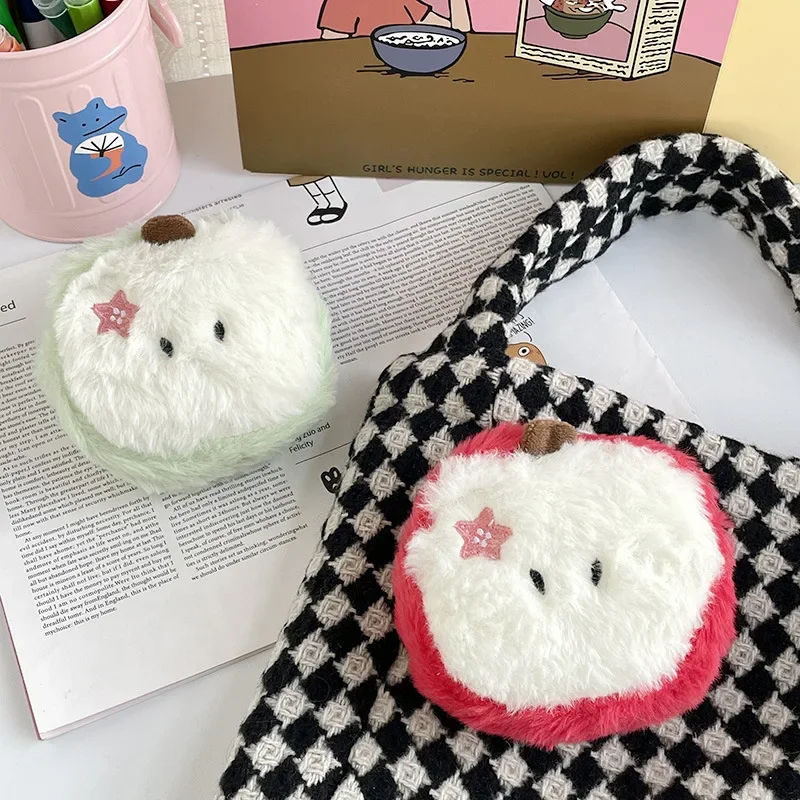 11cm Kawaii Cartoon Mini Apple Plush Zero Wallet Cute Red Apple Fruit Coin Purse Kids Wallet Headphone Key Storage Bag Girl Gift plush toys plush coin purse