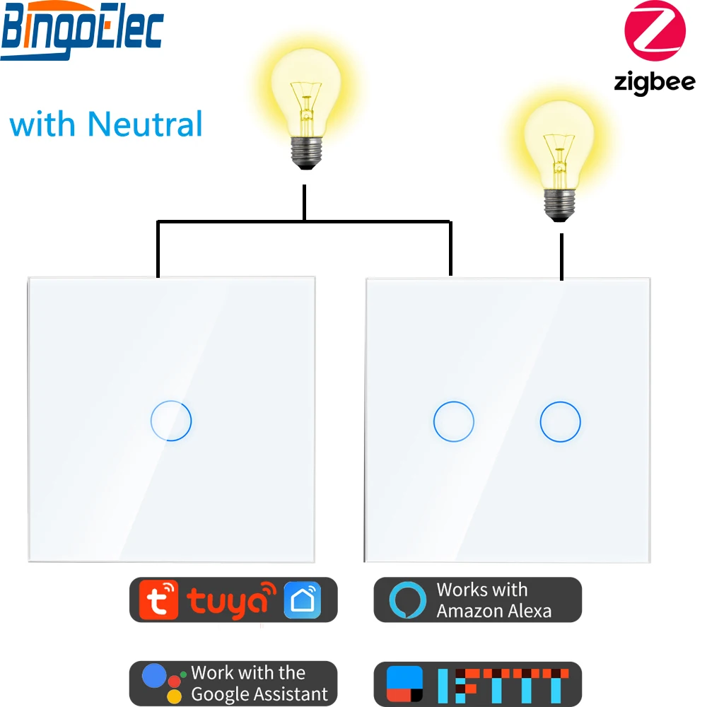 Zigbee 1/2/3 Interruttori Tattili Gang Interruttori A Parete Per Scale A 2 Vie Tuya Smart Life Alexa Controllo Vocale Con Pannello In Vetro Neutro