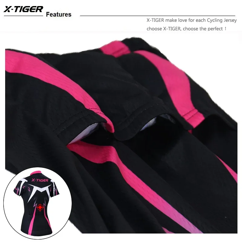 X-Tiger Women Cycling Jerseys Summer Short Sleeve Cycling Jerseys Mountain Breathable Bicycle Jersey Quick-dry Bike