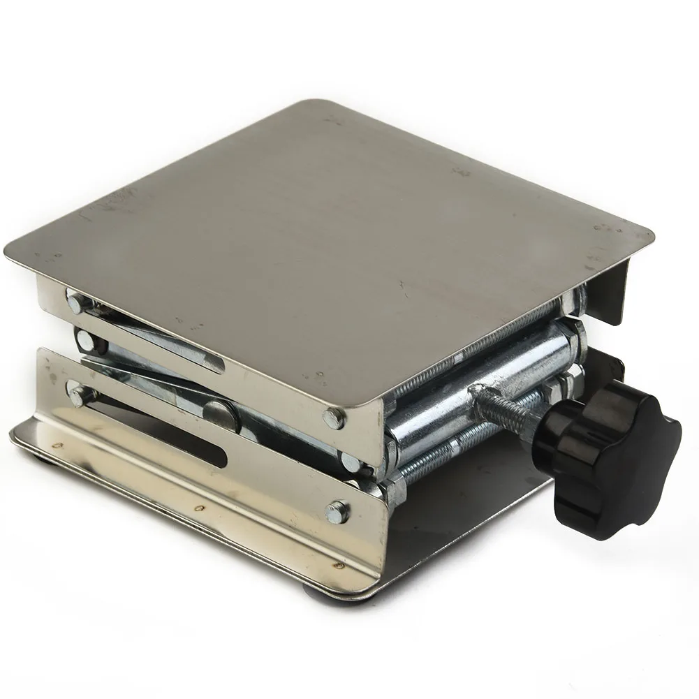 

1pc Adjustable Silver Stainless Steel Lifting Table Woodworking Laboratory Manual Stand 100x100x(45-150)mm Oxidation Resistance