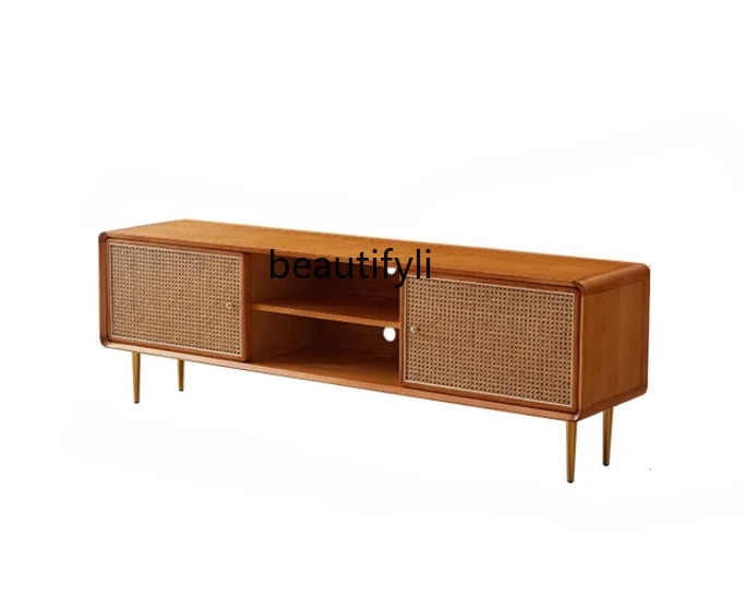 

Nordic and Japanese Style Solid Wood Rattan Tea Table TV Cabinet High Living Room Home Simple Modern Small Apartment