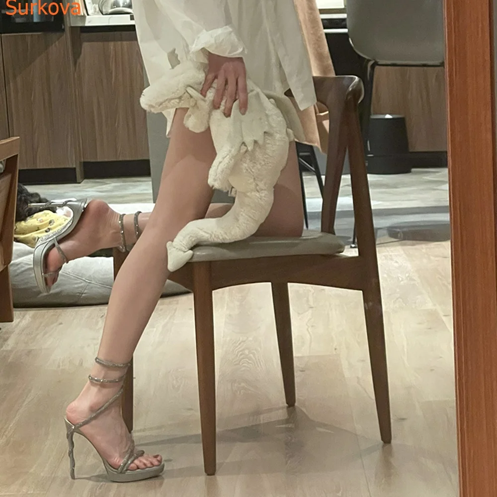 

Serpentine Winding Stiletto Heels Women Sandals Peep Toe Fashion Sexy Party Slingback Ankle Strap Lace Up Solid Newest Shoes