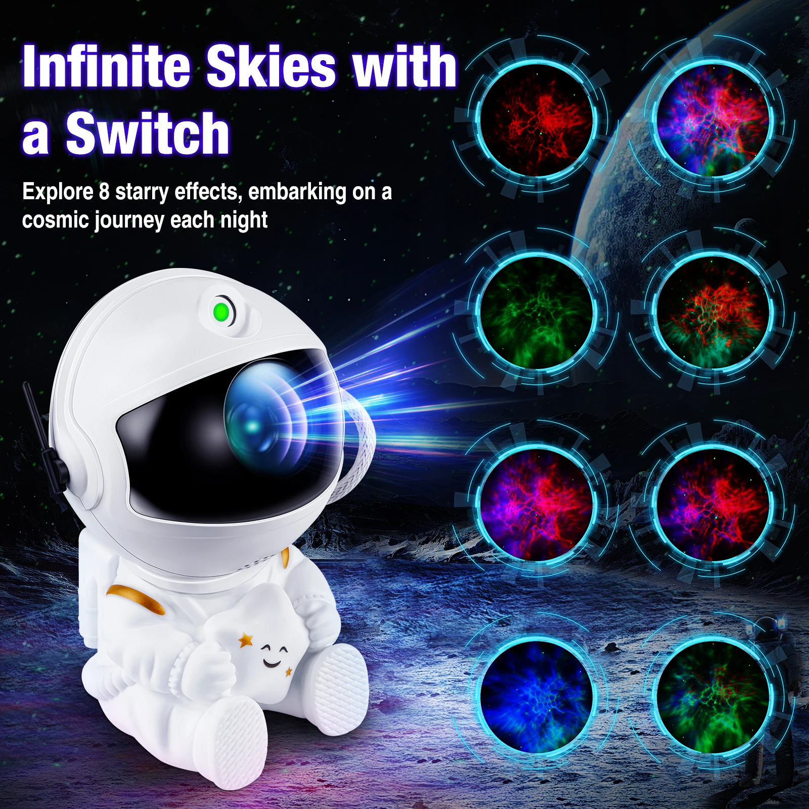 Astronaut Galaxy Projector LED Night Light – Starry Sky Lamp for Kids Bedroom, Room Decor, Galaxy Background, Gift