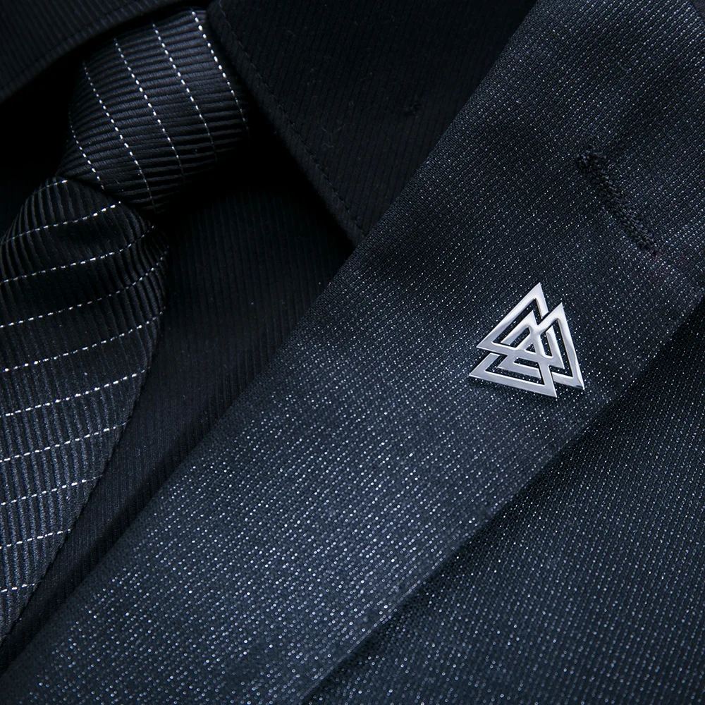 Valknut Triangles Brooches Stainless Steel Norse Mythology Odin Viking Sign Amulet Jewelry Mens Shirt Badge Pin Brooch