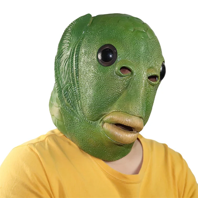 Adult Funny Ugly Green Fish Mask Latex Cosplay Party Halloween Alien Headwear Party Horror Spoof Supplies - Image 3