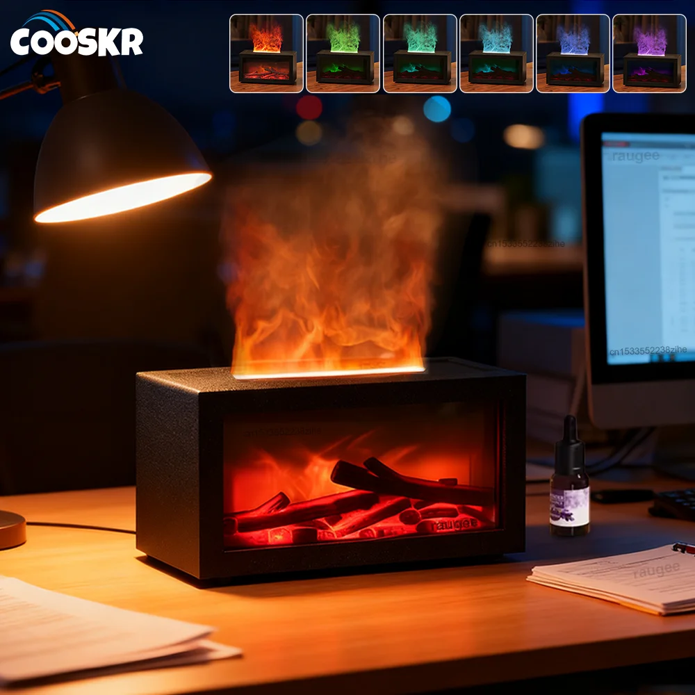 Air Aroma Humidifier Essential Oil Diffuser Mini Fireplace Flame Humidifier Home Aromatherapy Fragrance Diffuser with LED Night 1