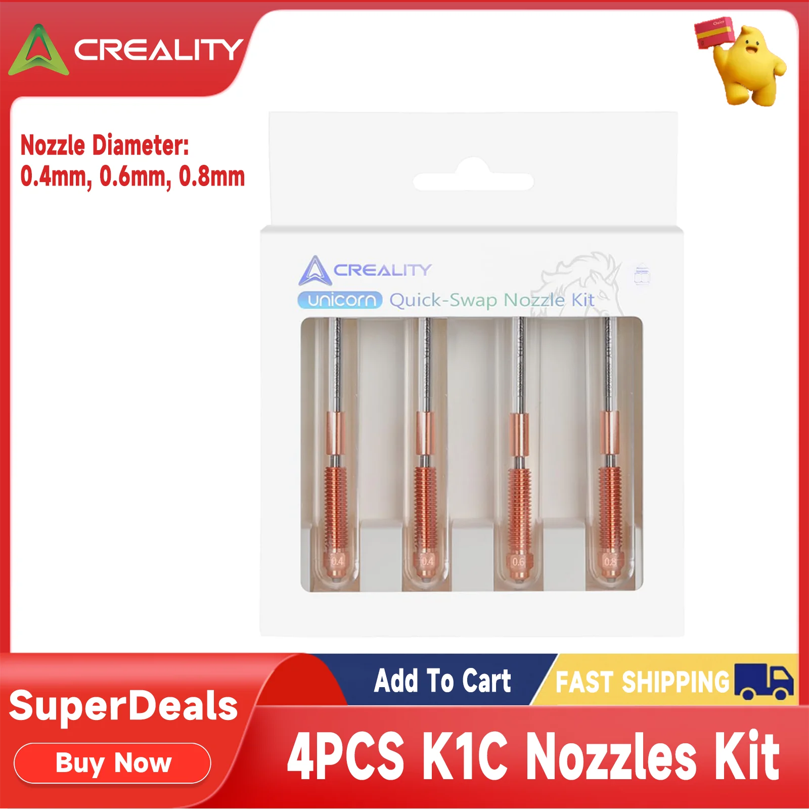Creality-3、v3、ユニコーン、4個、0.4mm、0.6mm、0.8mm、k1C用の速