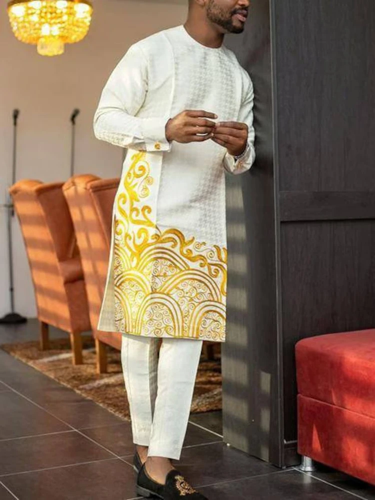 Men's chic casual geometric print two-piece suit