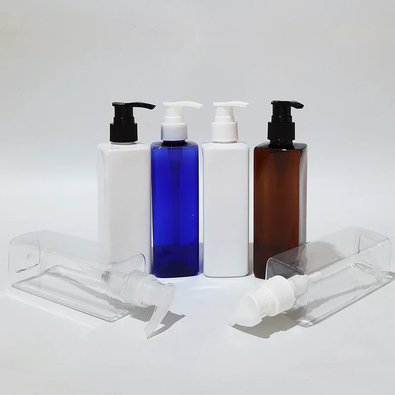 

250ml Empty PET Bottles With Plastic Lotion Pump Clear White Blue Brown Container For Liquid Soap Shower Gel Cosmetic packaging