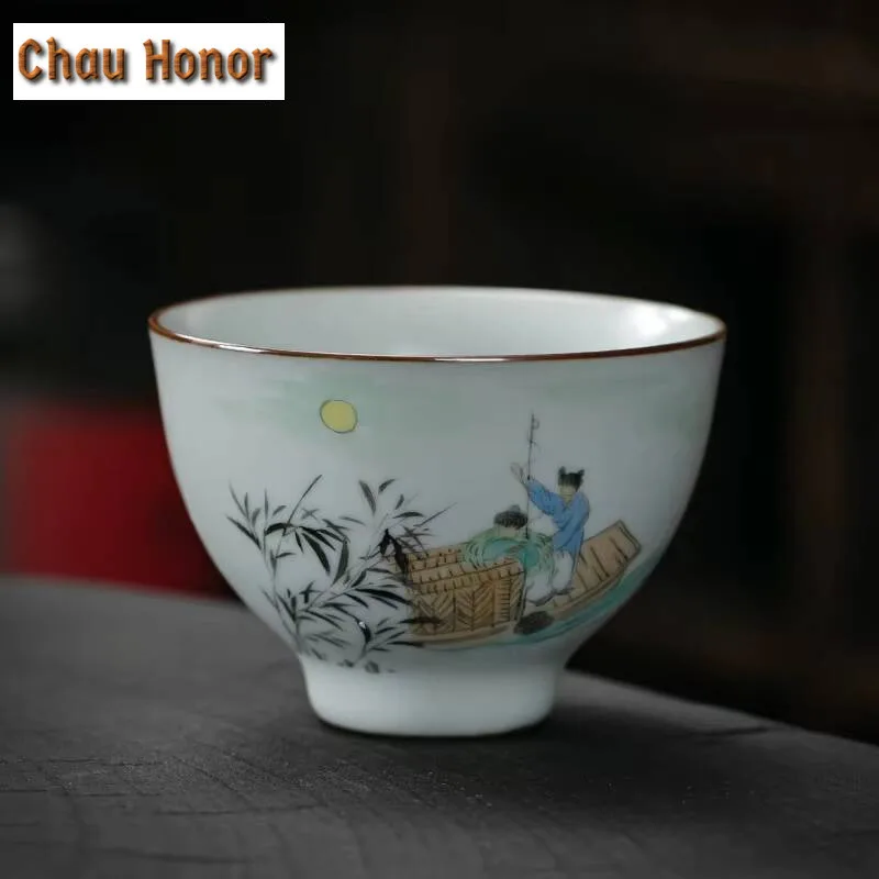 130ml Hand-painted Landscape Ceramic Teeacup Handmade Ru Kiln Water Porcelain Master Cup Open Piece Tea Bowl Jianzhan Teaware