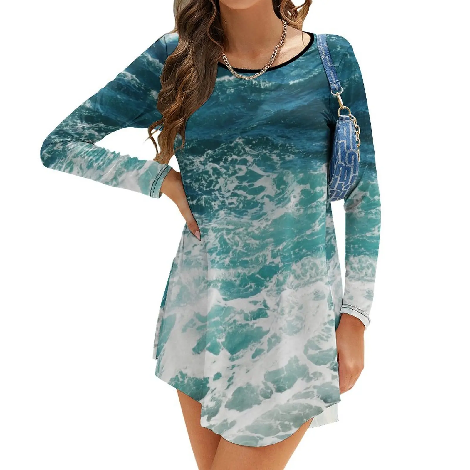 

Blue Ocean Waves Long-Sleeve Dress wedding dresses for parties women's summer jumpsuit