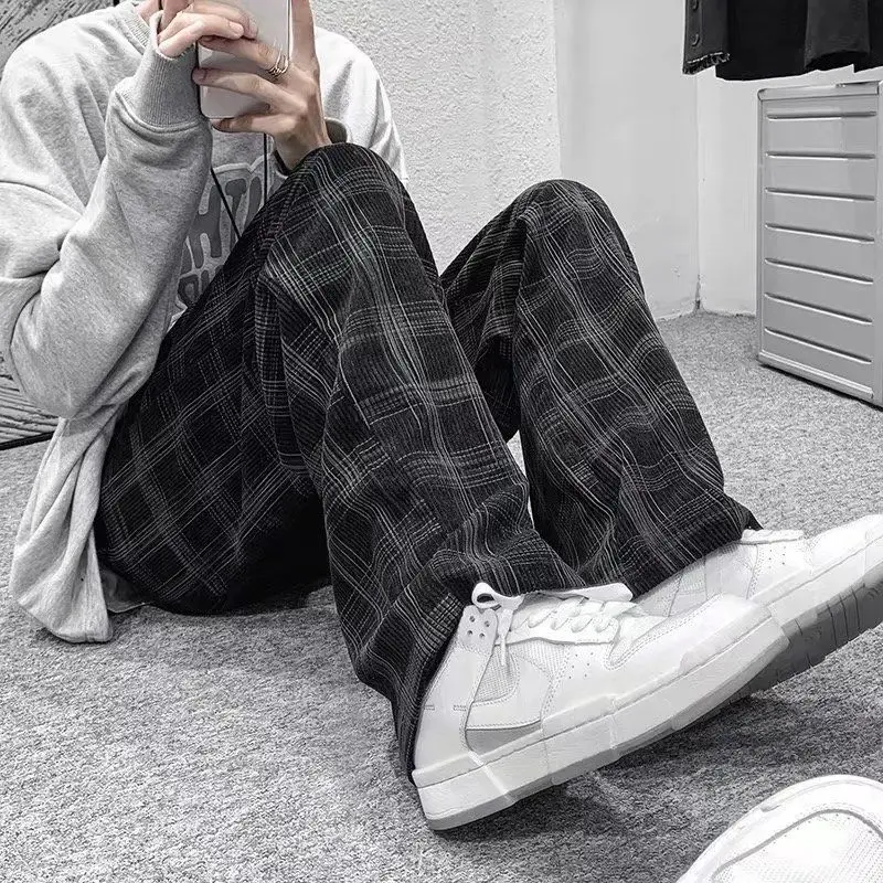 Corduroy Vintage Plaid Pants Men Streetwear Wide leg Baggy Pants Harajuku Fashion Mens Clothing Techwear Casual New
