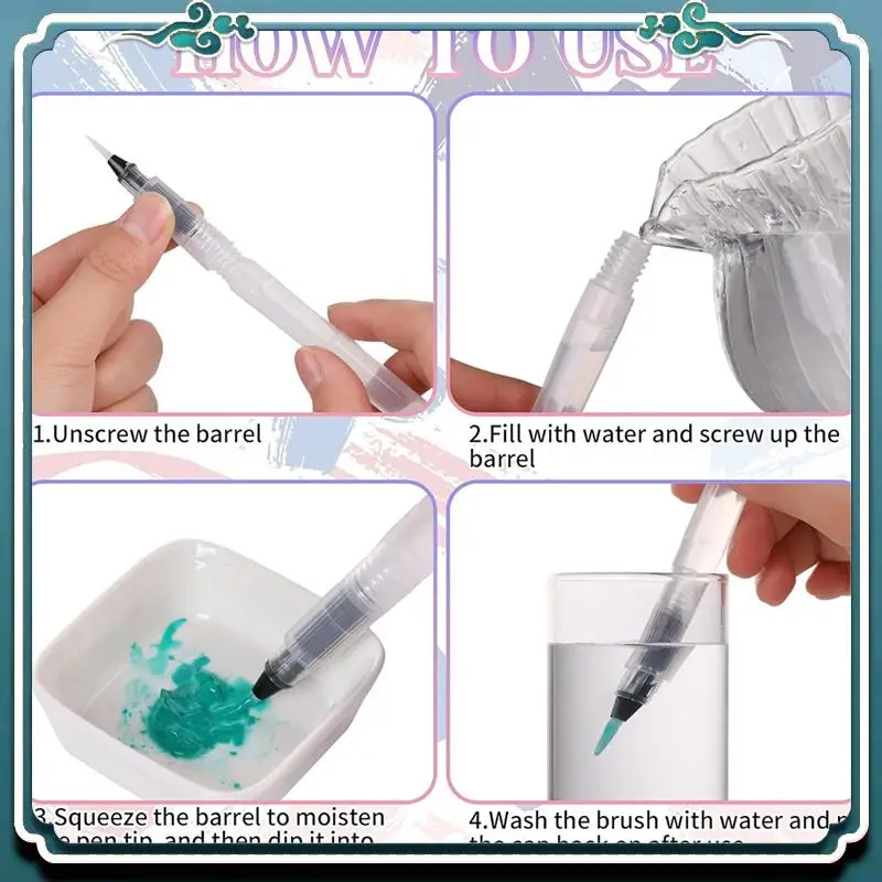 Premium 12Pcs Water Brush Pens For Watercolor With Caps, Leakproof Water Brush Pen With Assorted Tips