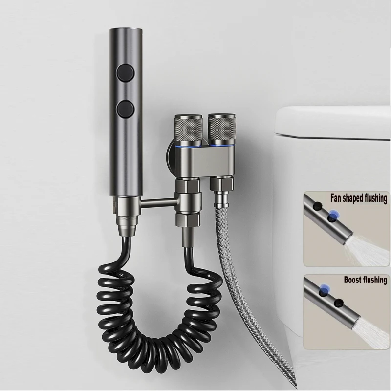 Handheld Toilet Bidet Faucet Rain Sprayer Stainless Steel Dual Button Bidet Sprayer Set Handheld Sprayer Shower Self-Cleaning