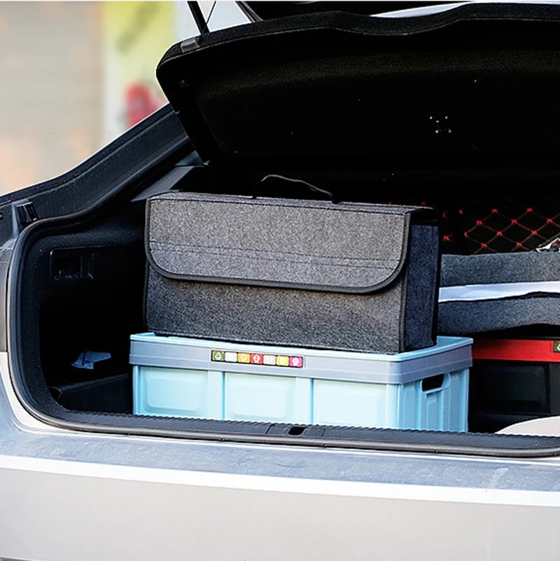 Car Trunk Organizer Soft Felt Storage Box Large Anti Slip Compartment Boot Storage Organizer
