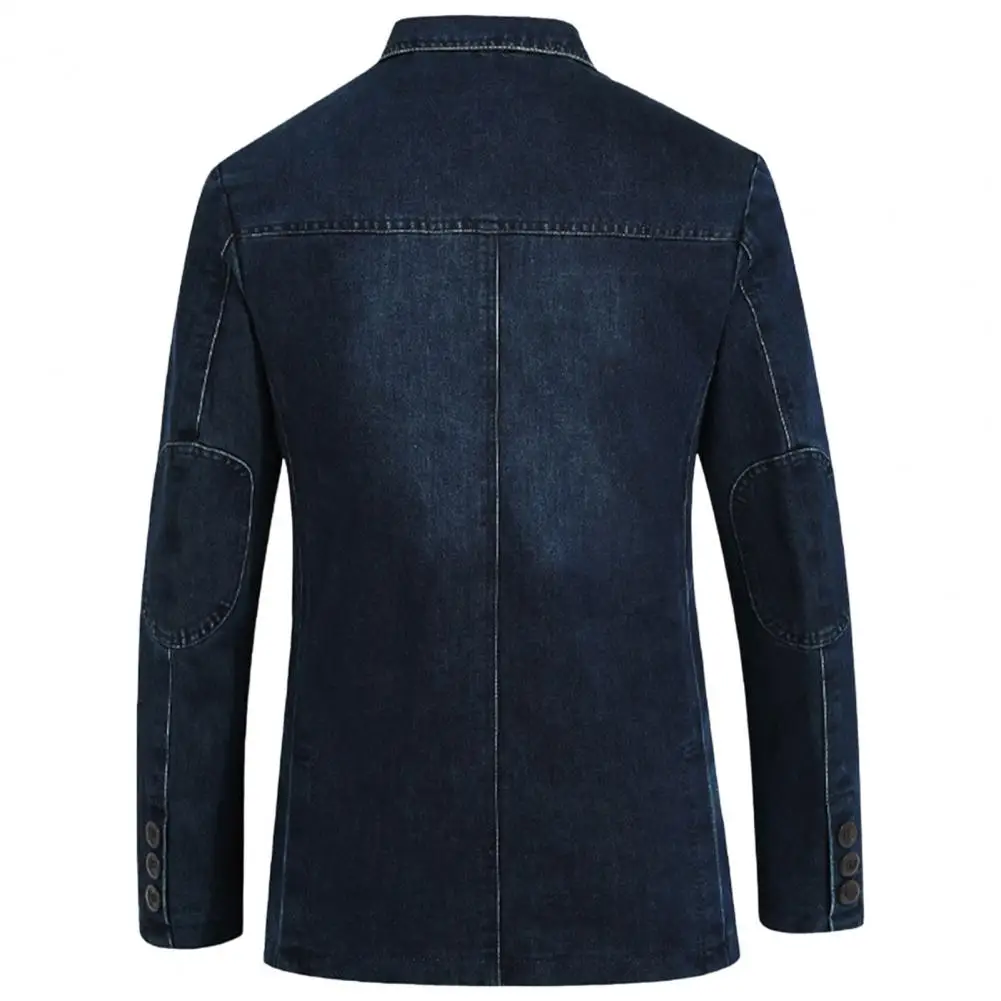 Denim Men Jeans Suit Jacket Solid Color Casual Business Three Buttons Denim Suit Jacket Slim Fit Business Jeans Blazer