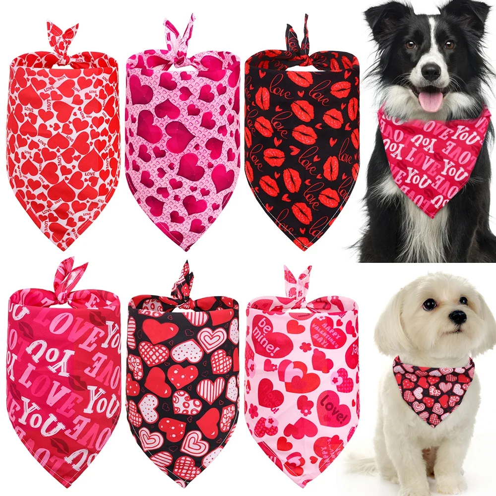 30Pcs Dog Bandana San Valentino Pet Supplies Love Pet Dog Bandane Sciarpa Accessori Per Cani Poliestere Small Dog Puppy Bandana